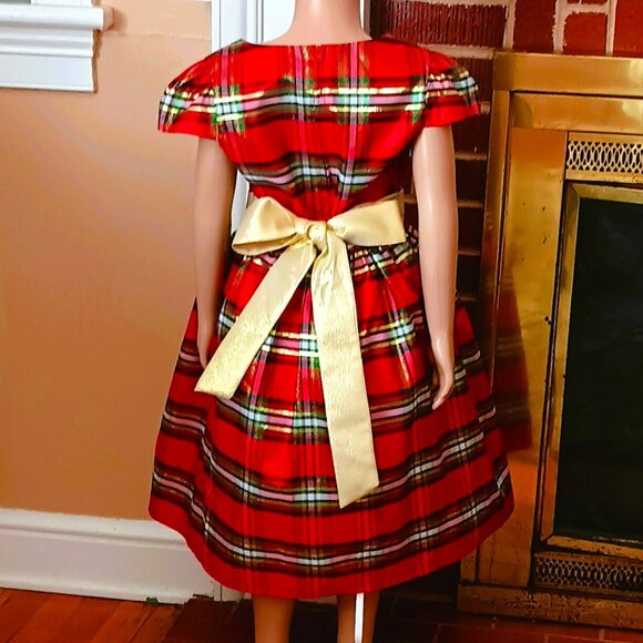 Sweet Charmers Plaid Jacket Dress 7 2 Piece Red & Gold Christmas Velvet Jacket - Picture 5 of 10